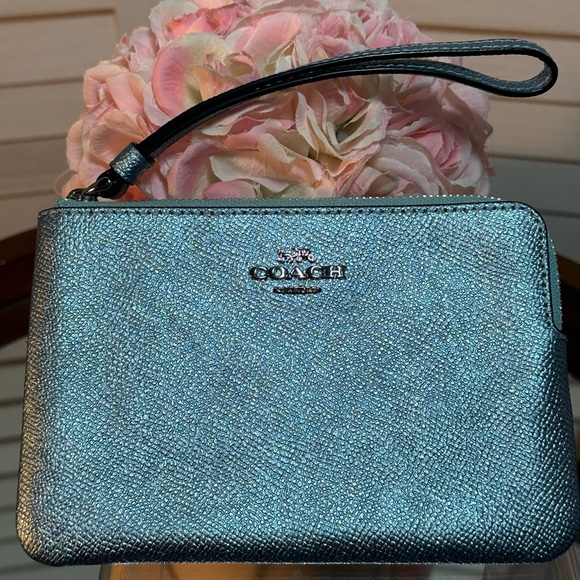 Coach Metallic Blue Wristlet - Picture 1 of 3